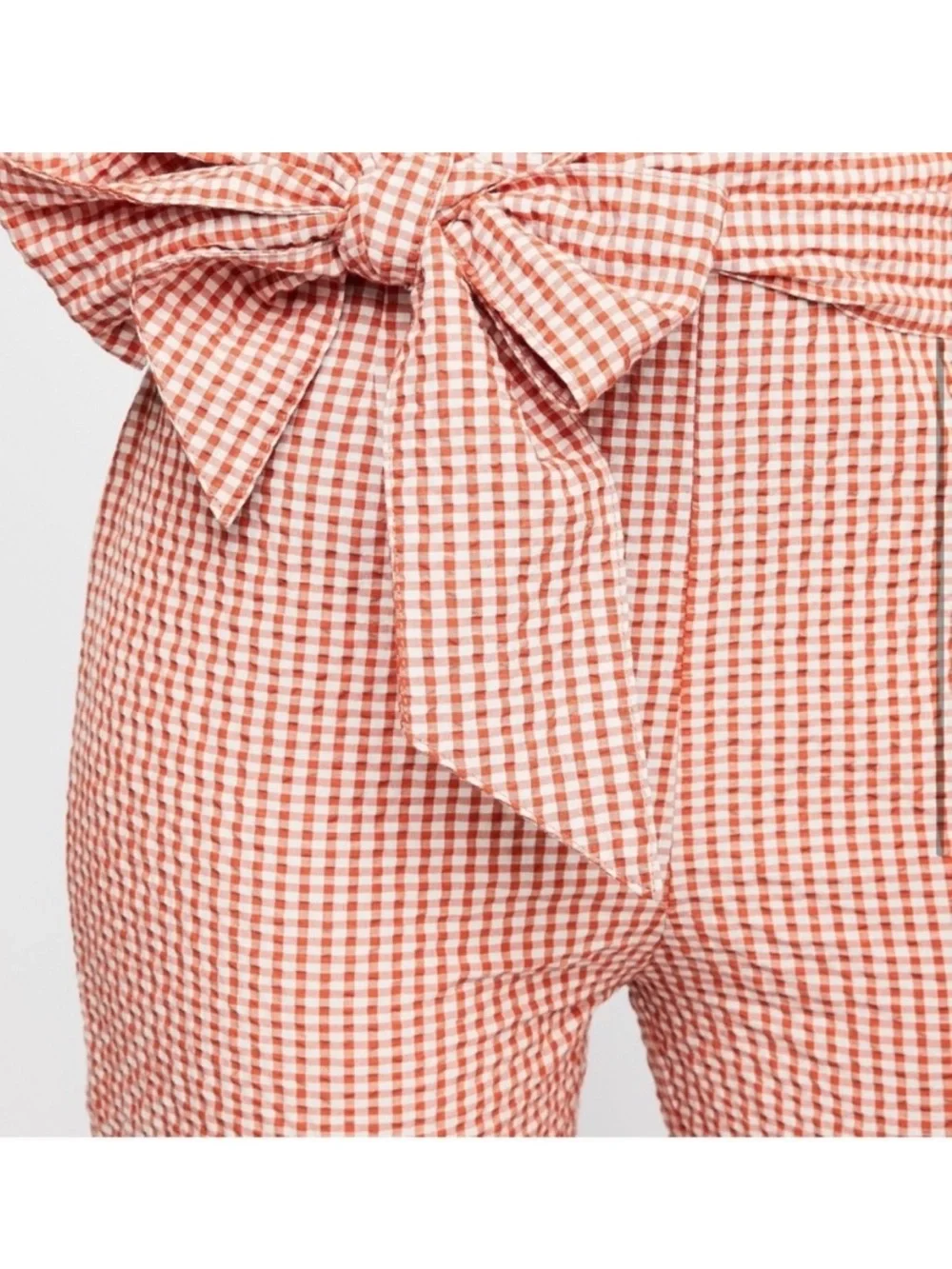 Free People Orange White Gingham Tie Waist Cropped Pants Size 2 Cottagecore
